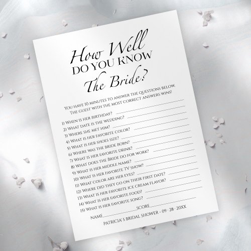 How Well Do You Know The Bride Game Card