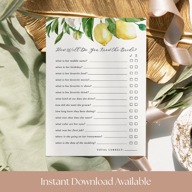 “How Well Do You Know the Bride" Game Card (Creator Uploaded)