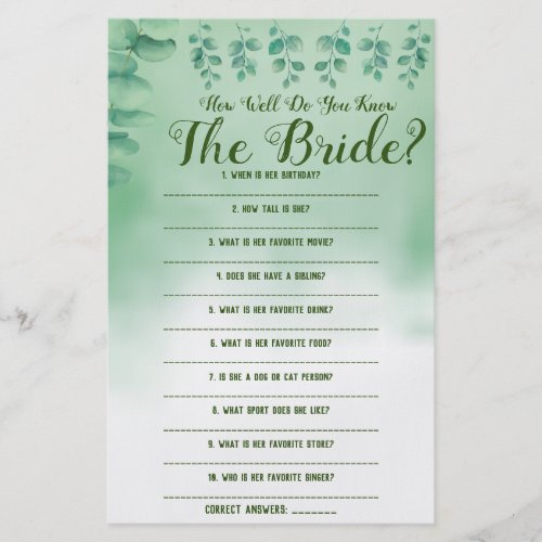 How Well Do You Know The Bride  Game Card Flyer