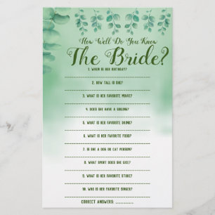 How Well Do You Know The Bride Game Card Flyer