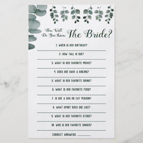 How Well Do You Know The Bride Game Card Flyer
