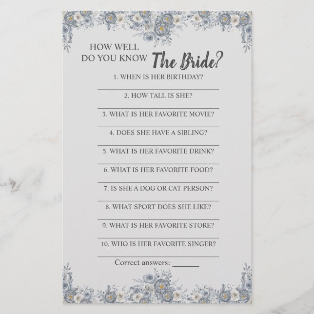 How Well Do You Know The Bride Game Card Flyer (Front)