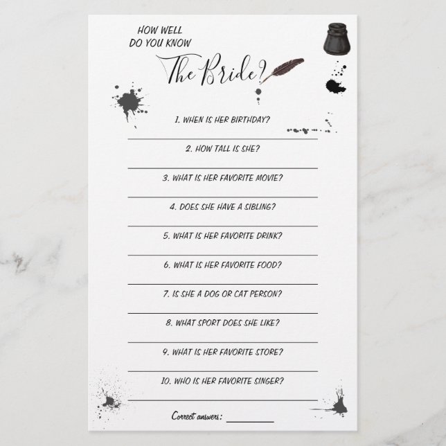 How Well Do You Know The Bride Game Card Flyer (Front)