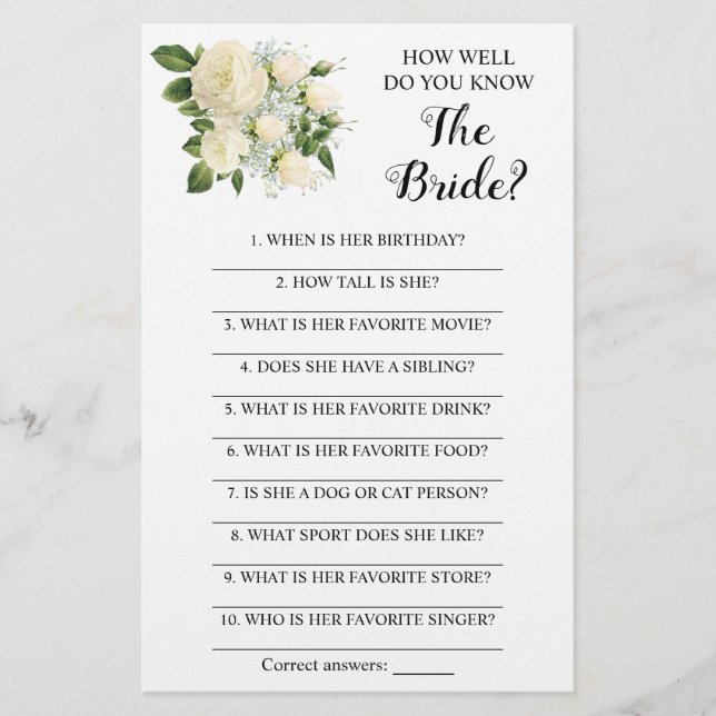 How Well Do You Know The Bride Game Card Flyer (Front)