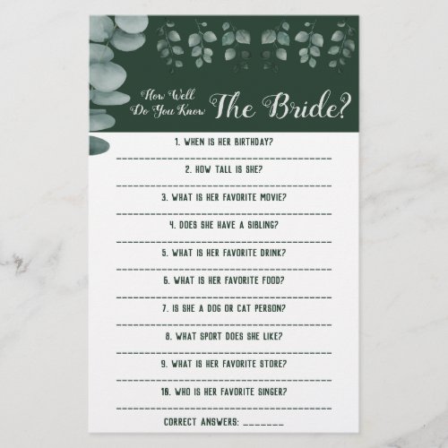 How Well Do You Know The Bride Game Card Flyer