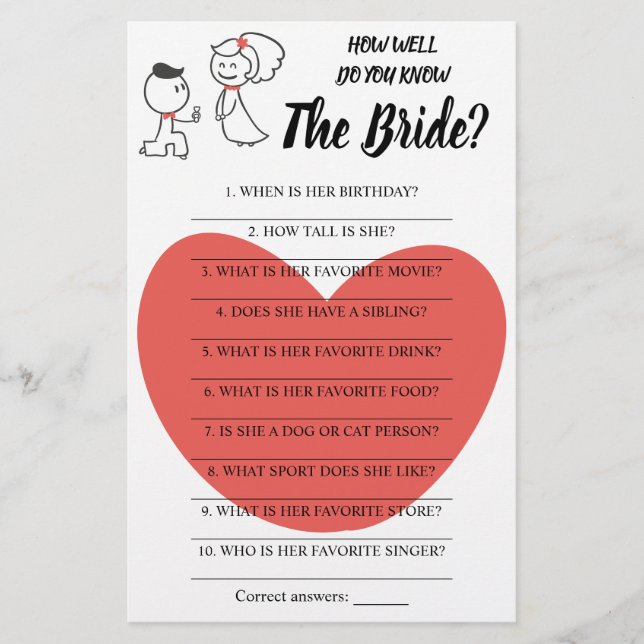 How Well Do You Know The Bride Game Card Flyer (Front)