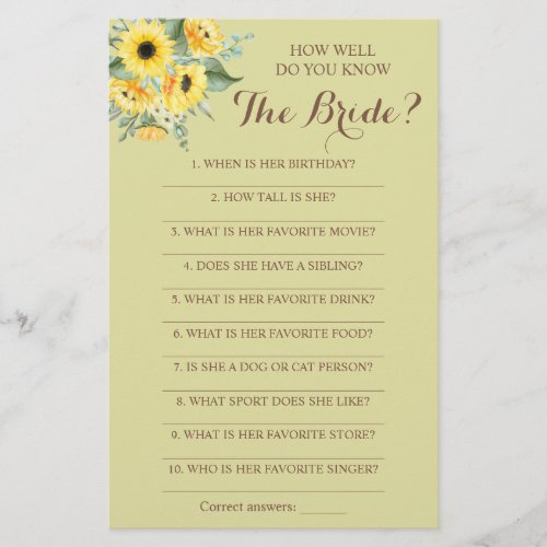 How Well Do You Know The Bride Game Card Flyer