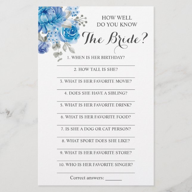 How Well Do You Know The Bride Game Card Flyer (Front)