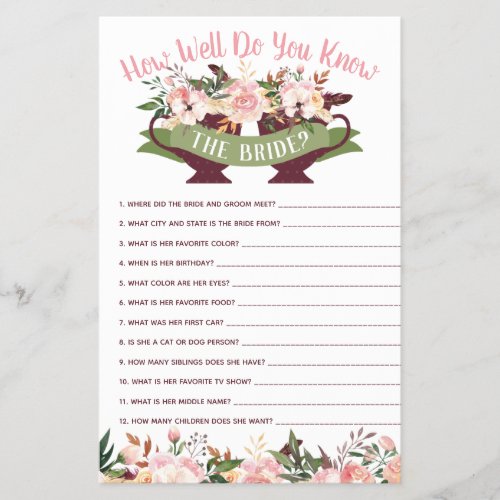 How Well Do You Know The Bride Game Flyer