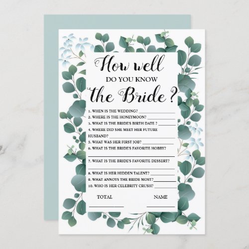 How well do you know the Bride Game green leaves I Invitation