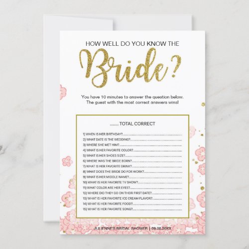 How Well Do You Know the Bride Game  Pink Gold