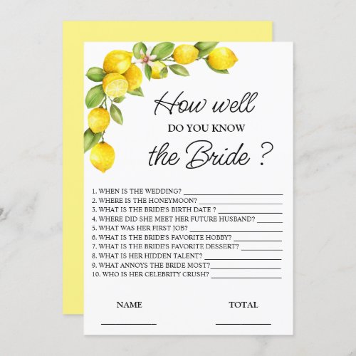 How well do you know the Bride Lemon Game Invitation