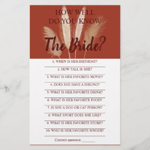 How Well Do You Know The Bride Pampas Game Card Flyer