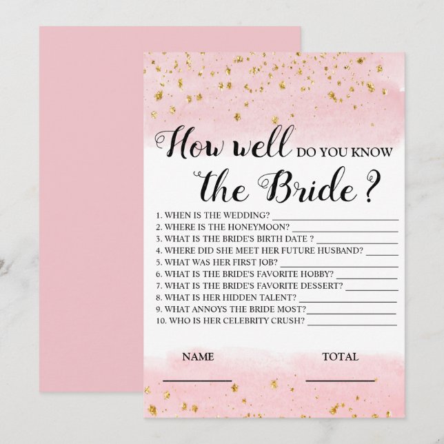 How well do you know the Bride Pink Bridal Game Invitation (Front/Back)