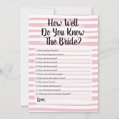 How Well Do You Know The Bride Pink White Stripe Invitation