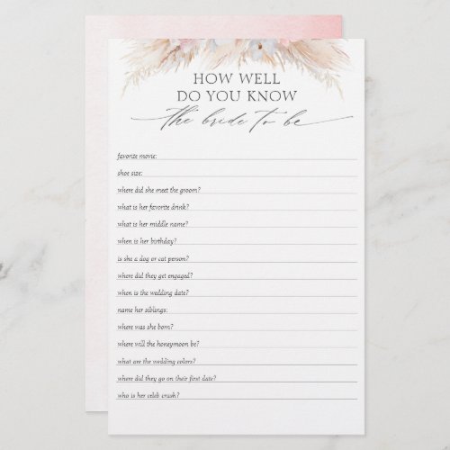 How Well Do You Know The Bride To Be Bridal Shower