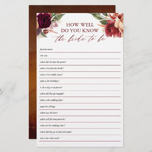 How Well Do You Know The Bride To Be Bridal Shower