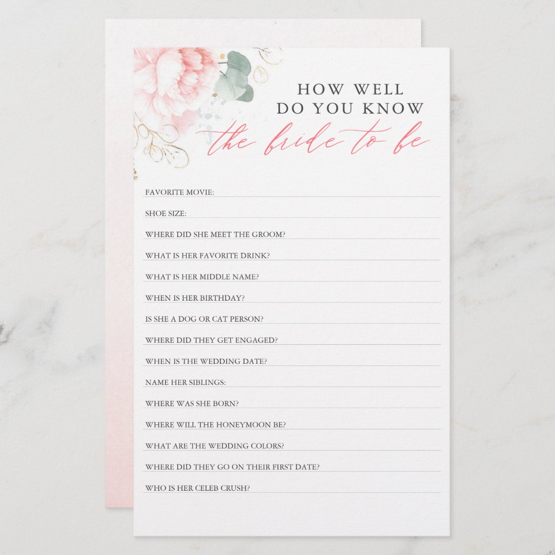 How Well Do You Know The Bride To Be Bridal Shower 