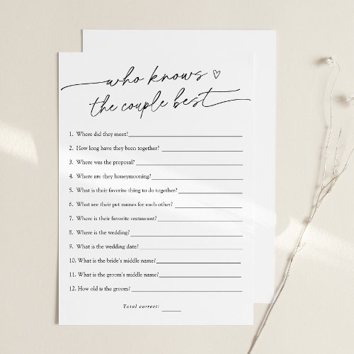 How Well Do You Know the Couple Bridal Game Card
