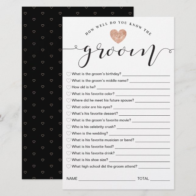 How Well Do You Know the Groom Bridal Shower Game (Front/Back)
