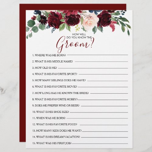 How Well Do You Know the Groom Bridal Shower Game