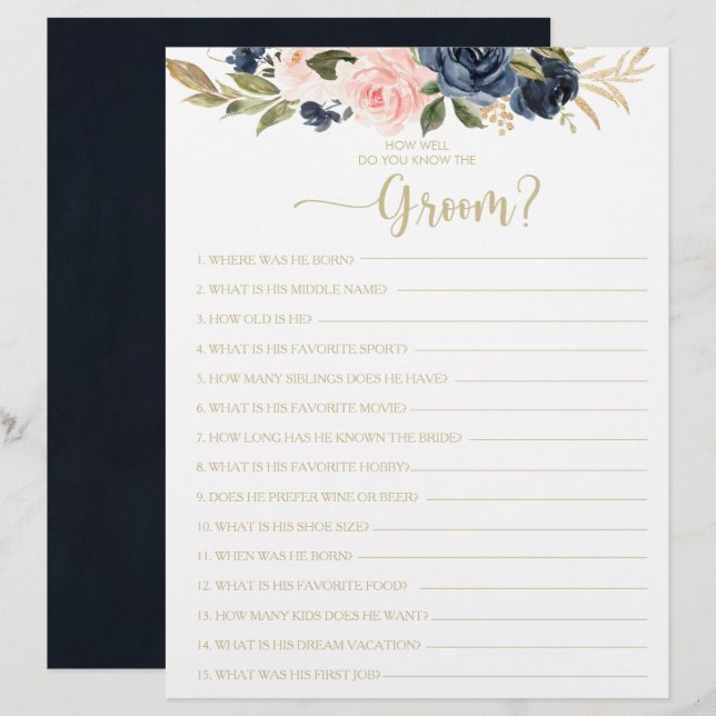 How Well Do You Know the Groom Bridal Shower Game (Front/Back)