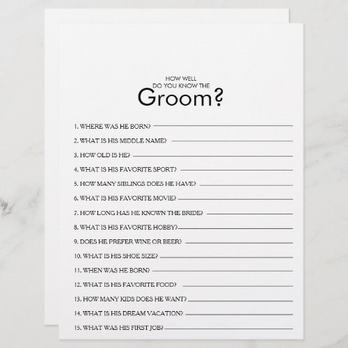 How Well Do You Know the Groom Bridal Shower Game