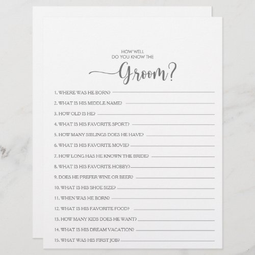 How Well Do You Know the Groom Bridal Shower Game