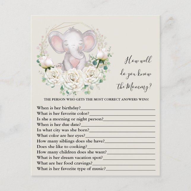 How well do you know the mommy Baby Shower Game (Front)