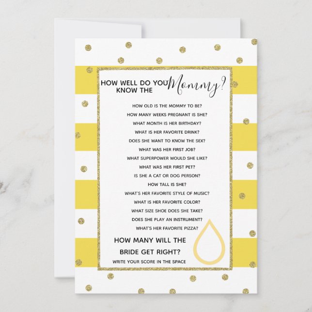 how well do you know the mommy baby shower game invitation (Front)
