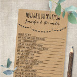 How Well Do You Know Wedding Shower Game Card Flyer<br><div class="desc">Rustic Bridal Shower Game "How well do you know the couple" template with a brown color base for a rustic look. To access advanced editing tools,  please go to “Personalize”,  scroll down and press the "click to customize further" link.</div>