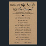 How Well Does The Bride Know The Groom Game Card Flyer<br><div class="desc">Bridal shower game "How ell does the bride know the groom?", the template features a brown base for a rustic look. Prints front & back and all the text is customizable - just go to "personalize" to type your own event information over the sample text. To access advanced editing tools,...</div>