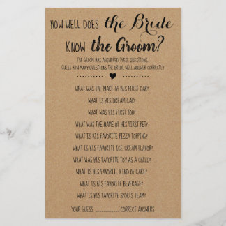 How Well Does The Bride Know The Groom Game Card Flyer