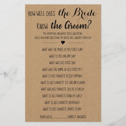 How Well Does The Bride Know The Groom Game Card Flyer