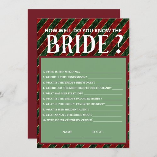 How well know Bride Christmas Bridal Shower Game  Invitation
