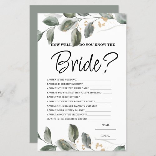How well know Bride Greenery Bridal Game