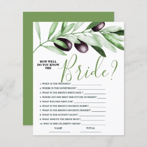 How well know Bride Olive Branch Bridal Game