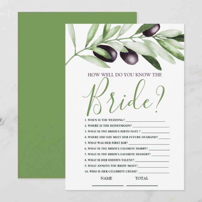How well know Bride Olive Branches Bridal Shower Invitation (Front/Back)