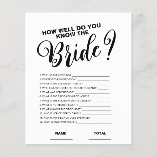 How well know the Bride Bridal Game 