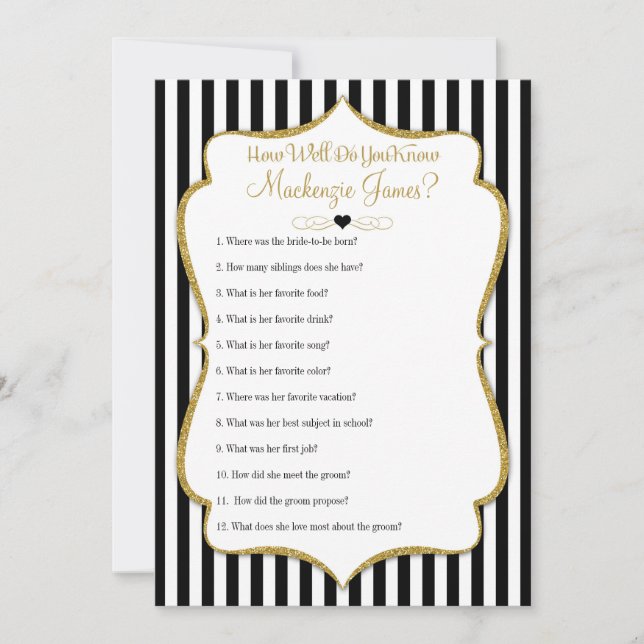 How Well Know The Bride Bridal Shower Game Black (Front)