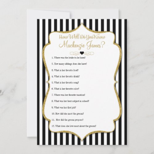 How Well Know The Bride Bridal Shower Game Black