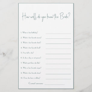 How Well Know the Bride? Bridal Shower Game Flyer