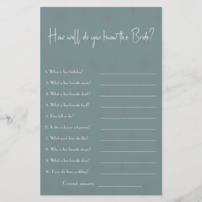 How Well Know the Bride? Bridal Shower Game Flyer (Front)