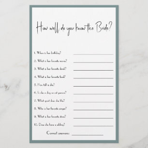 How Well Know the Bride? Bridal Shower Game Flyer