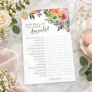 How Well Know the Bride Orange Floral Shower Game