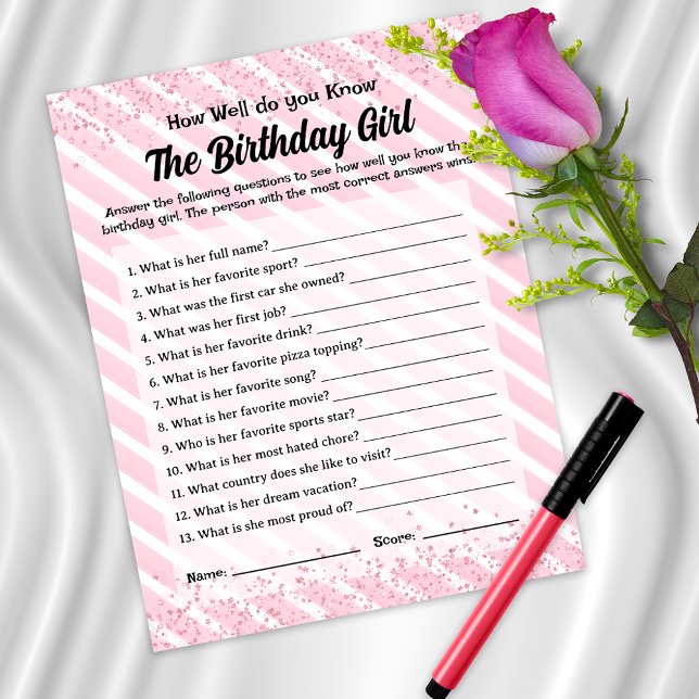 How Well you Know Pink Cocktail Birthday Game (Creator Uploaded)