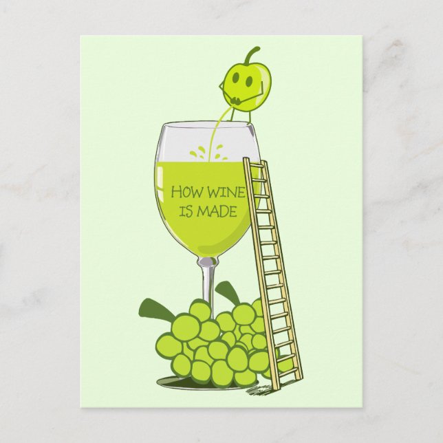 How Wine is Made Funny Illustration Green Postcard (Front)