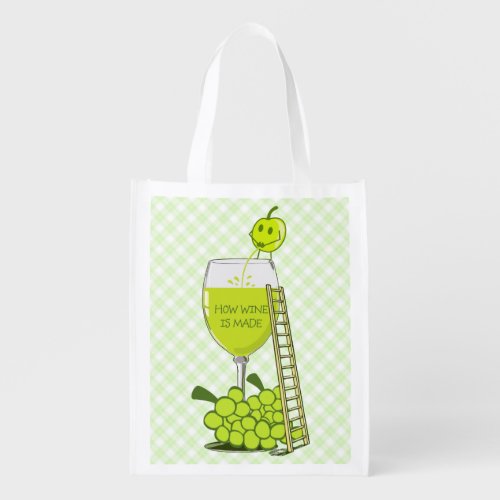 How Wine is Made Funny Illustration Reusable Grocery Bag