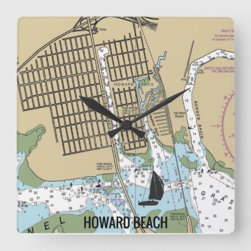Howard Beach New York City Chart Square Wall Clock