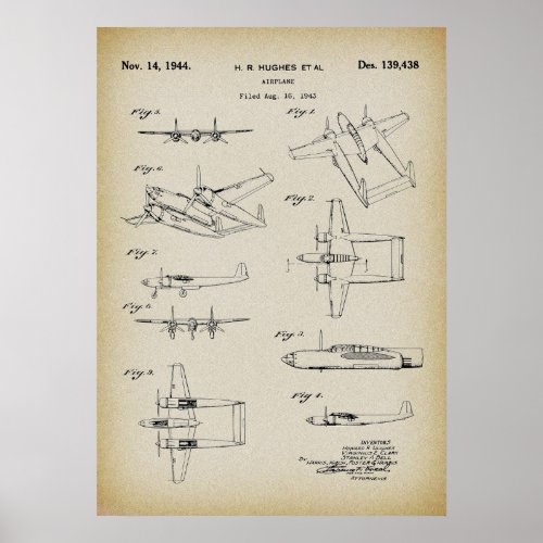 Howard Hughes Airplane Patent Poster